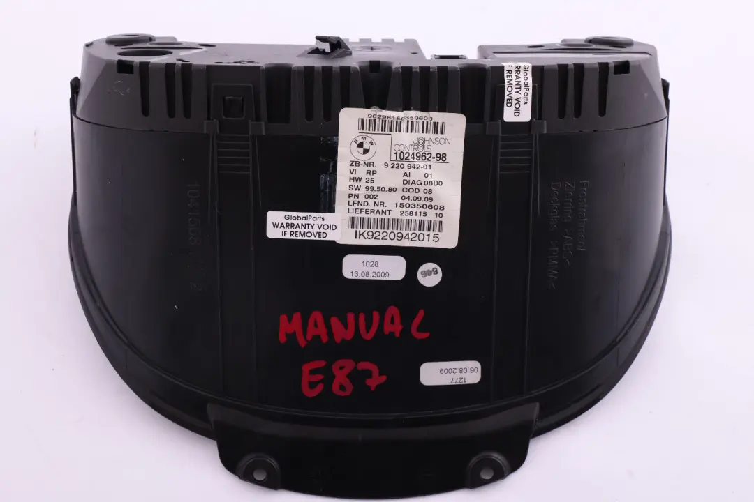 Instrument Cluster Speedo Clocks Petrol 9220942 to BMW 1 Series E81 E87 LCI with Part number 6947136 BMW 1 Series E81 E87 LCI Instrument Cluster Speedo Clocks Petrol 9220942 - SKU rhd-9220942 - Part number 6947136