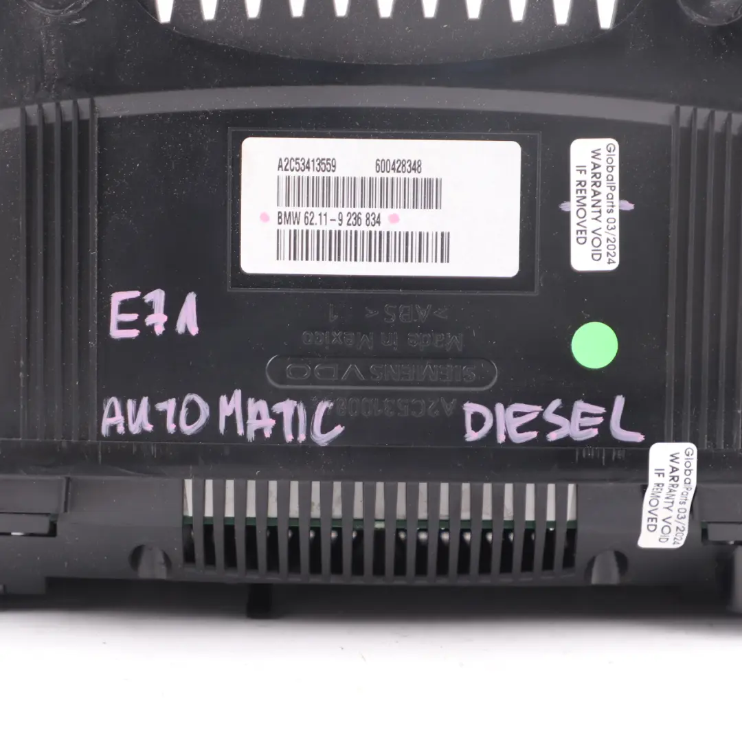 Instrument Cluster Speedo Clocks Meter Automatic to BMW X6 E71 Diesel with Part number 9236834 BMW X6 E71 Diesel Instrument Cluster Speedo Clocks Meter Automatic - SKU rhd-9236834 - Part number 9236834