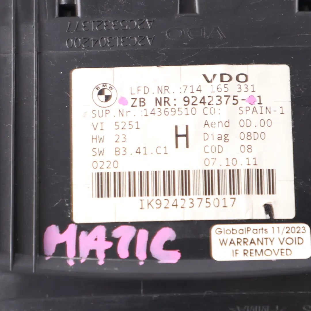 M57N2 Instrument Cluster Speedo Clocks Automatic to BMW 3 E90 E91 E92 335d with Part number 9242375 BMW 3 E90 E91 E92 335d M57N2 Instrument Cluster Speedo Clocks Automatic - SKU rhd-9242375 - Part number 9242375