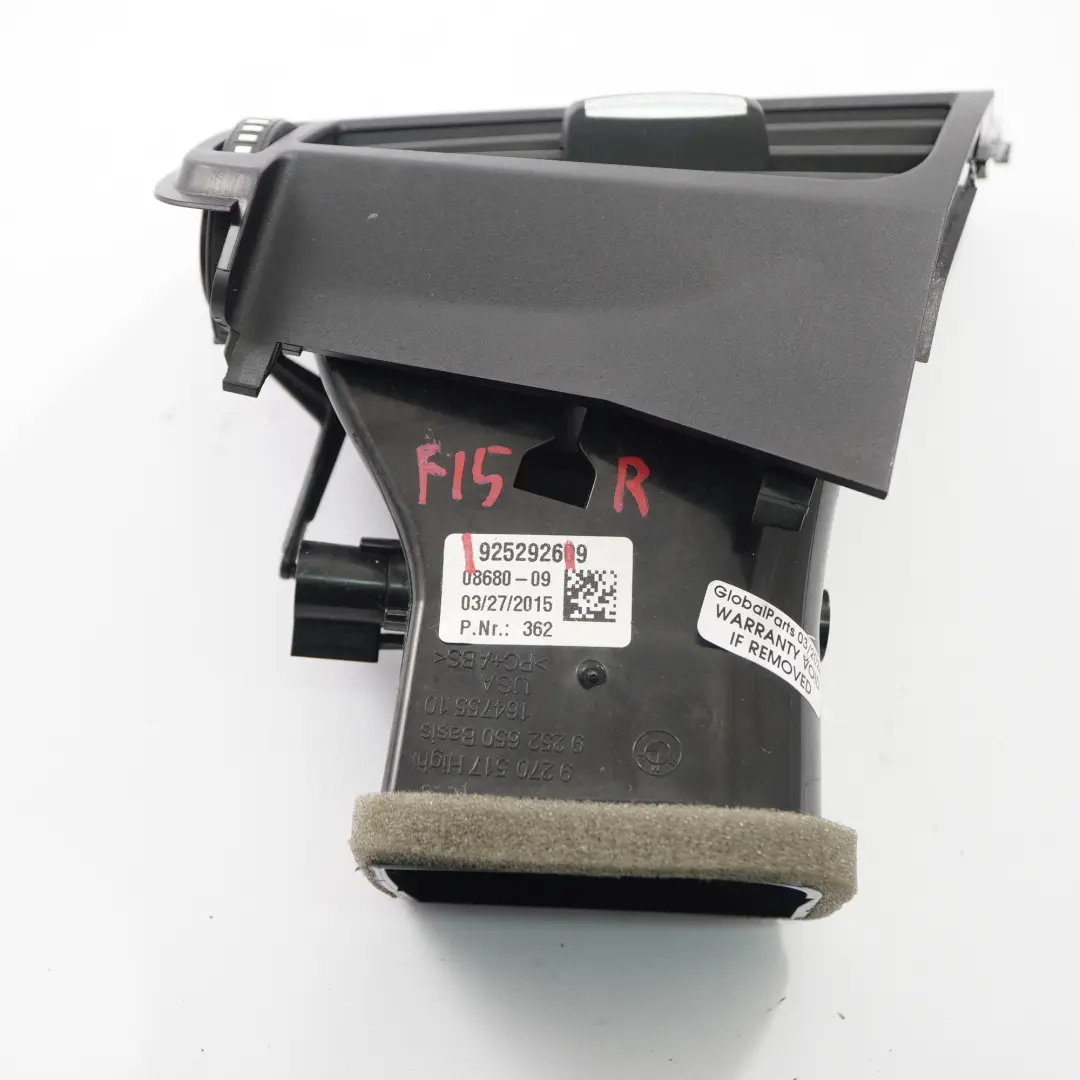 Dashboard Air Vent BMW X5 F15 X6 F16 Right O/S Dash Nozzle Grill to with Part number 9252926 Dashboard Air Vent BMW X5 F15 X6 F16 Right O/S Dash Nozzle Grill - SKU rhd-9252926 - Part number 9252926