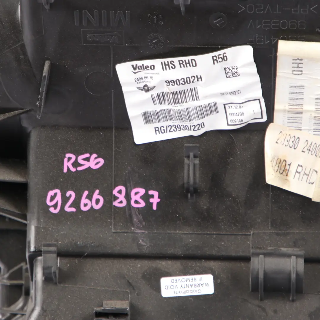 Heater Blower Matrix Box Valeo to Mini Cooper One R56 R57 R58 R59 with Part number 9266887 Mini Cooper One R56 R57 R58 R59 Heater Blower Matrix Box Valeo - SKU rhd-9266887 - Part number 9266887