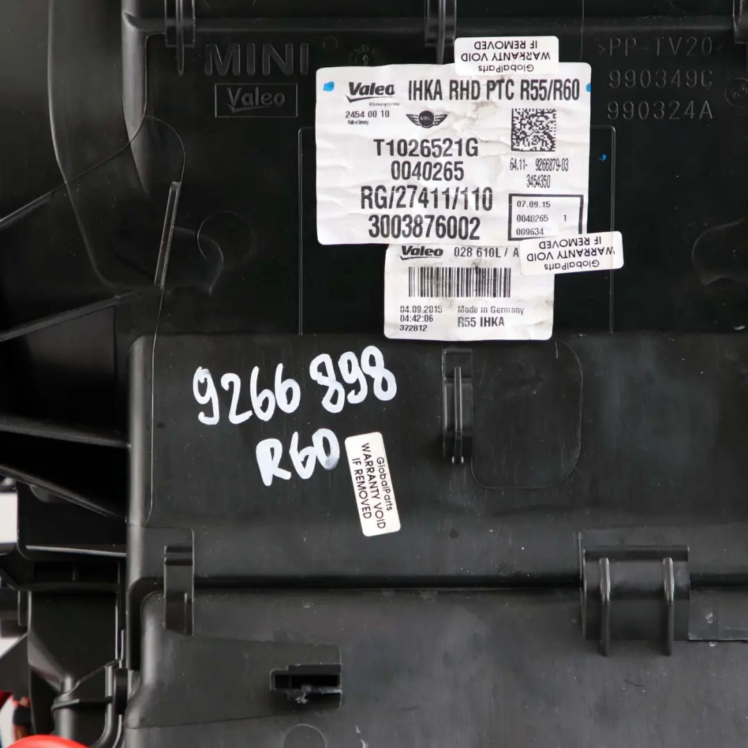 Heater Blower Matrix Box Diesel Valeo 9266879 to Mini R55 R60 Clubman Countryman with Part number 9266898 Mini R55 R60 Clubman Countryman Heater Blower Matrix Box Diesel Valeo 9266879 - SKU rhd-9266898 - Part number 9266898