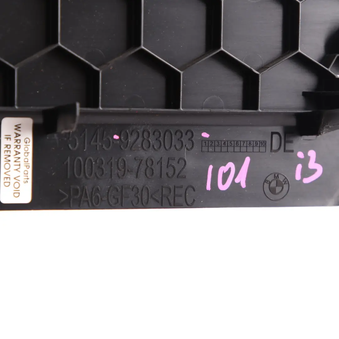 Dashboard Passenger's Side Footwell Trim Panel Bottom Black to BMW i3 I01 with Part number 9283033 BMW i3 I01 Dashboard Passenger's Side Footwell Trim Panel Bottom Black - SKU rhd-9283033 - Part number 9283033