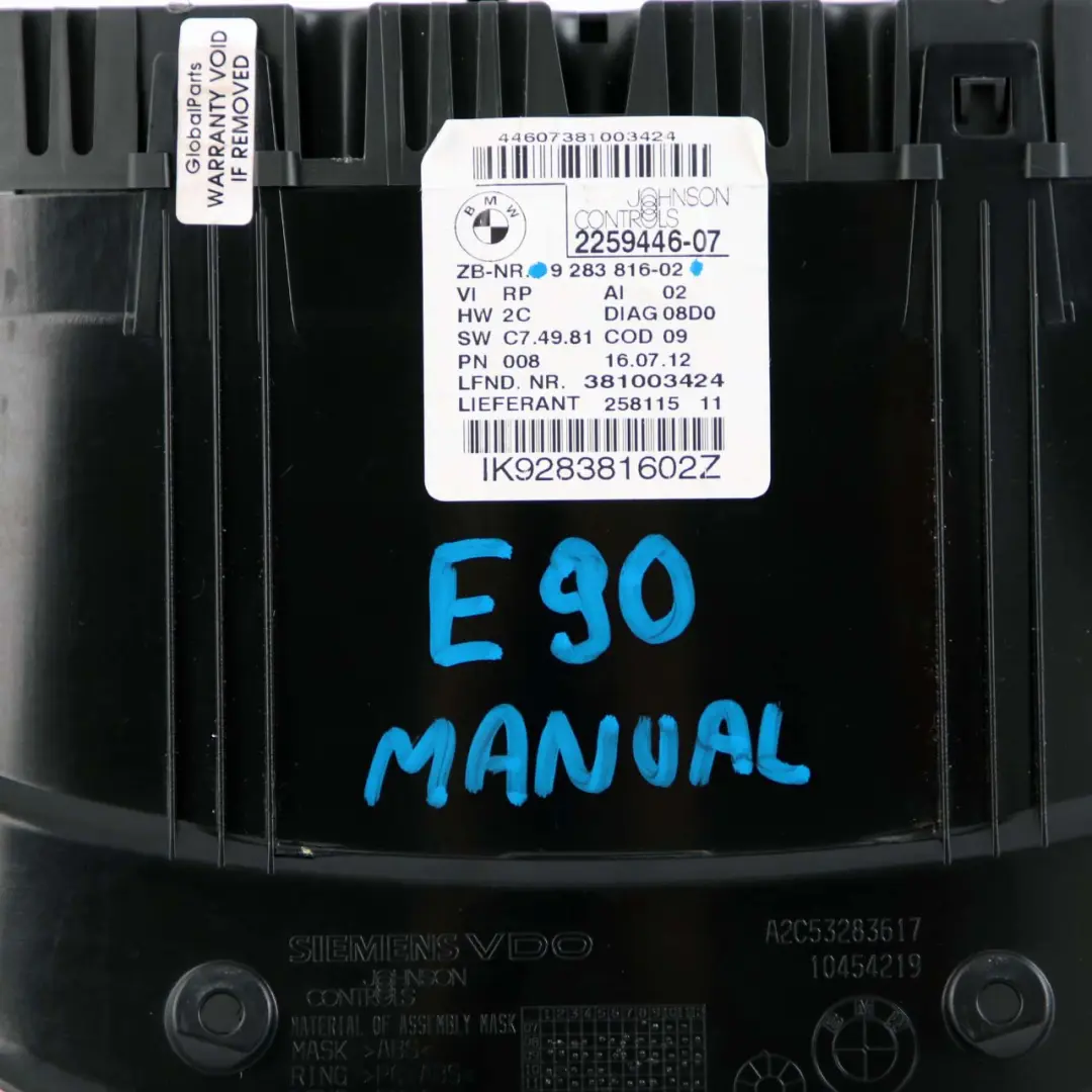 Instrument Cluster Speedo Clocks MPH Diesel Manual to BMW 3 X1 E84 E90 E91 with Part number 9283816 BMW 3 X1 E84 E90 E91 Instrument Cluster Speedo Clocks MPH Diesel Manual - SKU rhd-9283816 - Part number 9283816