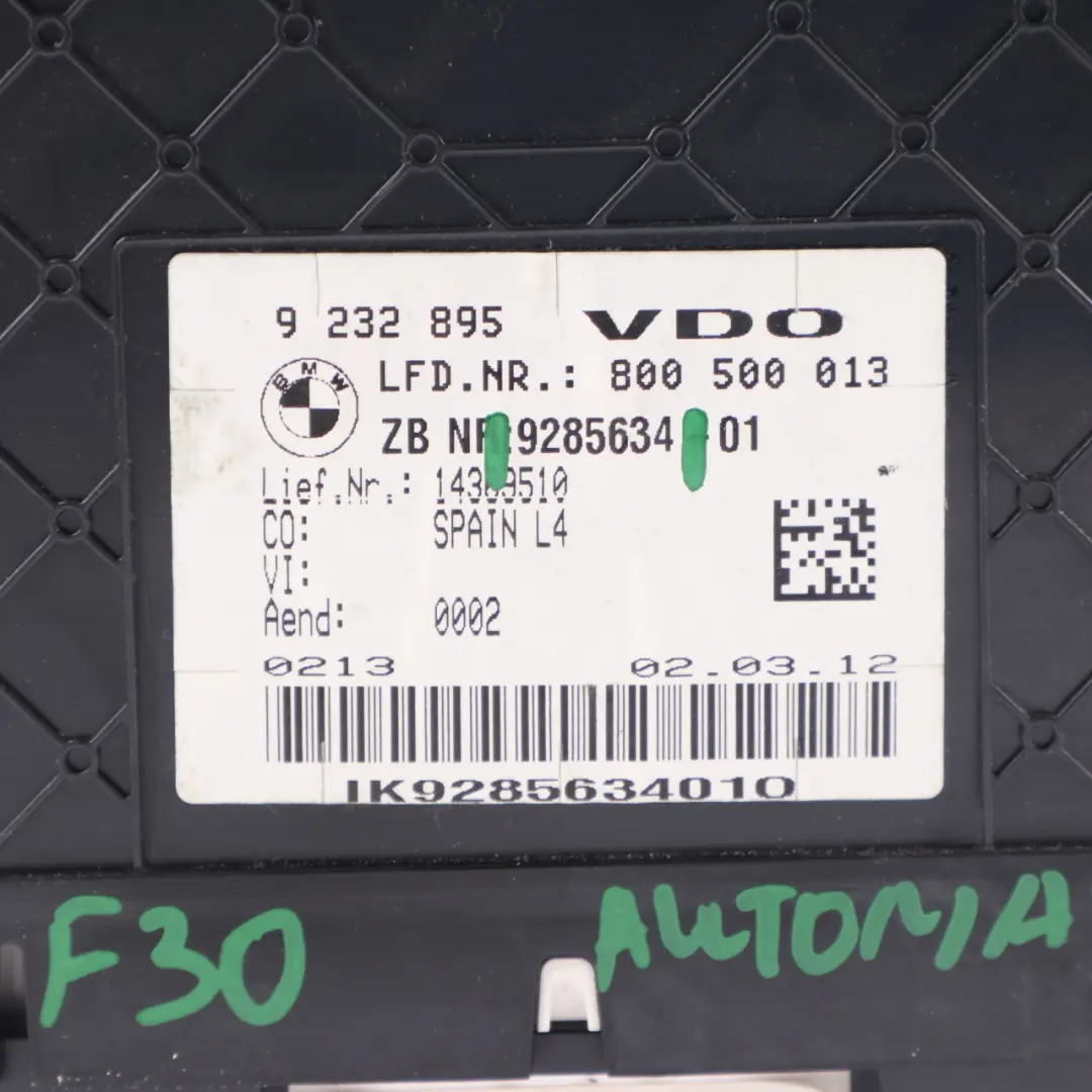 Instrument Cluster BMW F30 F31 F34 Diesel Speedo Clocks Meter Automatic 9285634 to with Part number 9436294 Instrument Cluster BMW F30 F31 F34 Diesel Speedo Clocks Meter Automatic 9285634 - SKU rhd-9285634 - Part number 9436294