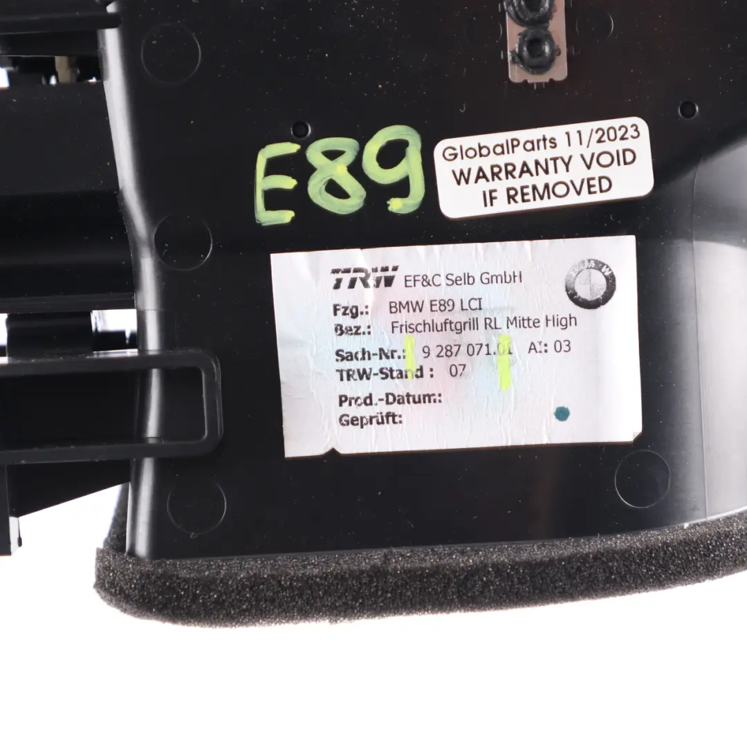 BMW Z4 E89 Air Vent Fresh Air Grille Center Dashboard Hazard Switch - SKU rhd-9287071 - Part number 9287071