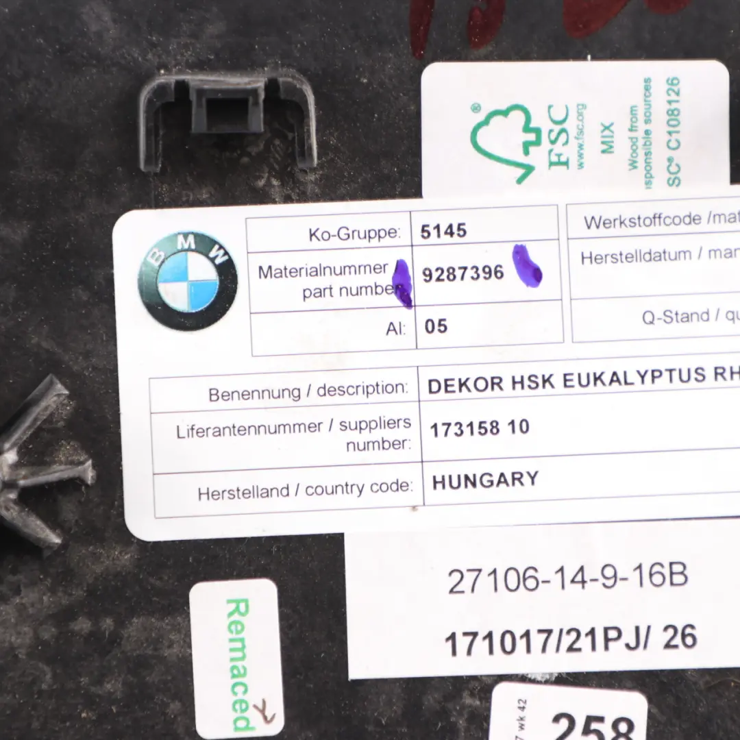 Interior Decor Trim Strip Cover Panel Eukalyptus Wood to BMW i3 I01 with Part number 9287396 BMW i3 I01 Interior Decor Trim Strip Cover Panel Eukalyptus Wood - SKU rhd-9287396 - Part number 9287396