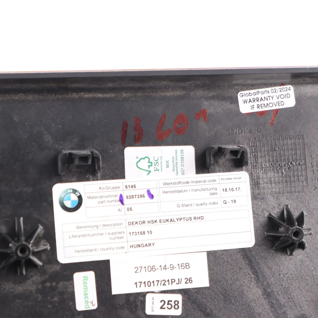 Interior Decor Trim Strip Cover Panel Eukalyptus Wood to BMW i3 I01 with Part number 9287396 BMW i3 I01 Interior Decor Trim Strip Cover Panel Eukalyptus Wood - SKU rhd-9287396 - Part number 9287396