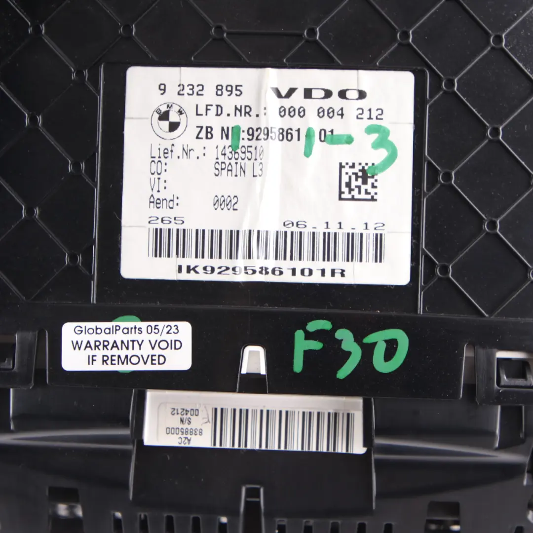 Instrument Cluster BMW F30 F31 Petrol Speedo Clocks Manual MPH to with Part number 9295861 Instrument Cluster BMW F30 F31 Petrol Speedo Clocks Manual MPH - SKU rhd-9295861-3 - Part number 9295861