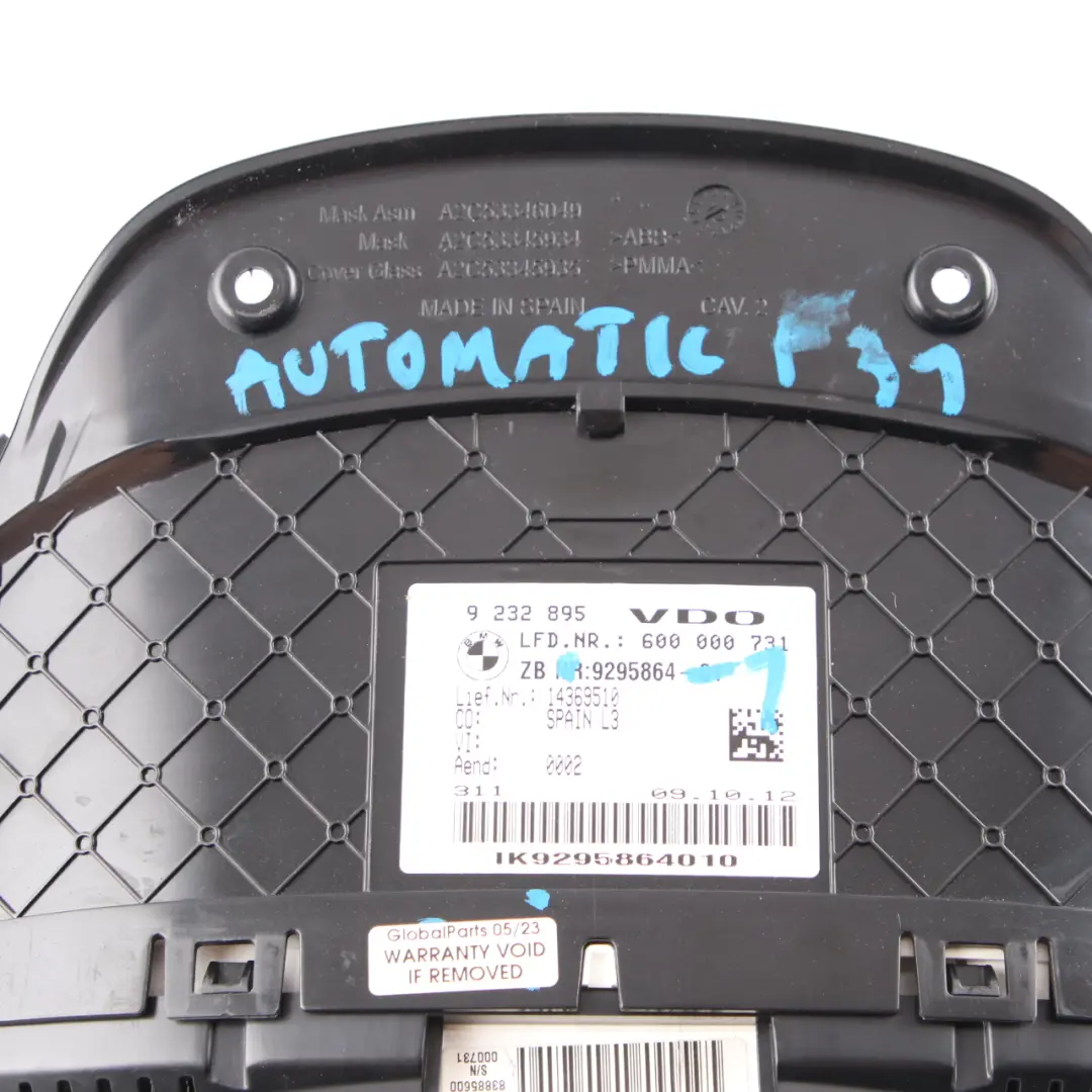 Instrument Cluster BMW F30 F31 F32 Unit Speedo Clocks Module MPH Automatic 9295864 to with Part number 9325222 Instrument Cluster BMW F30 F31 F32 Unit Speedo Clocks Module MPH Automatic 9295864 - SKU rhd-9295864-1 - Part number 9325222