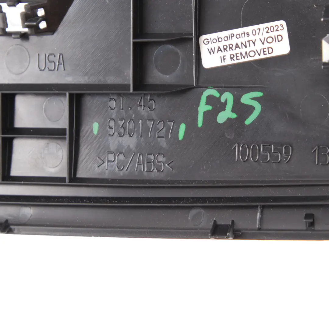 Cover Dashboard BMW X3 F25 X4 F26 Trim Panel Centerstack Lower Black - SKU rhd-9301727 - Part number 9301727