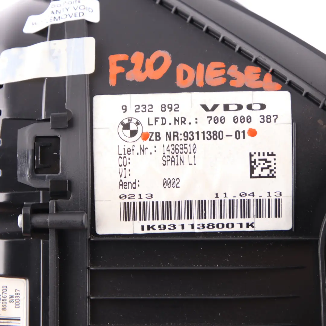 Instrument Cluster Speedo Clocks MPH Diesel Manual to BMW F20 F21 F22 with Part number 9311380 BMW F20 F21 F22 Instrument Cluster Speedo Clocks MPH Diesel Manual - SKU RHD-9311380 - Part number 9311380