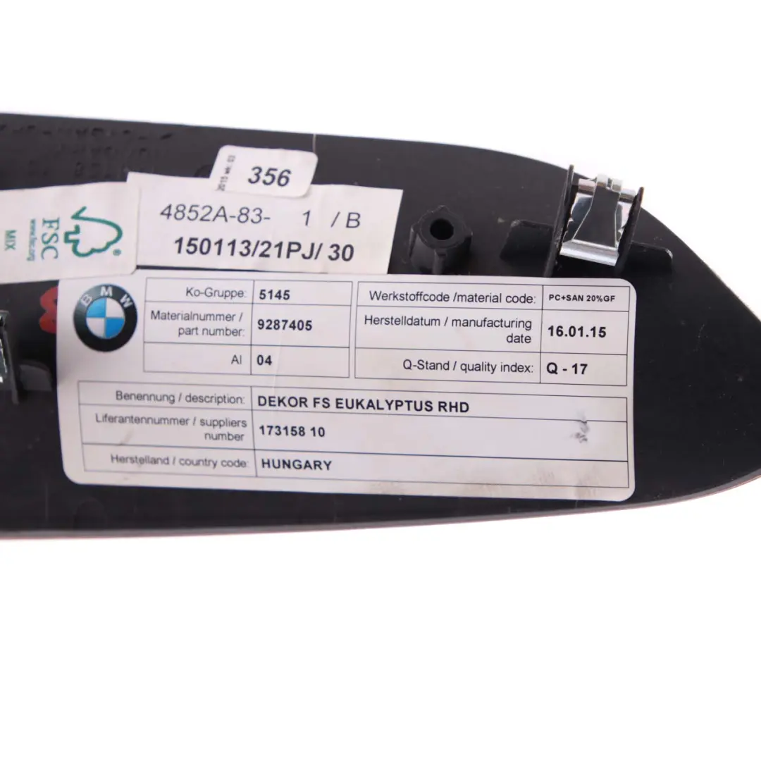 BMW i3 I01 Interior Dashboard Trim Instrument Panel Set Wood Eucalyptus - SKU rhd-9320083 - Part number 9320083