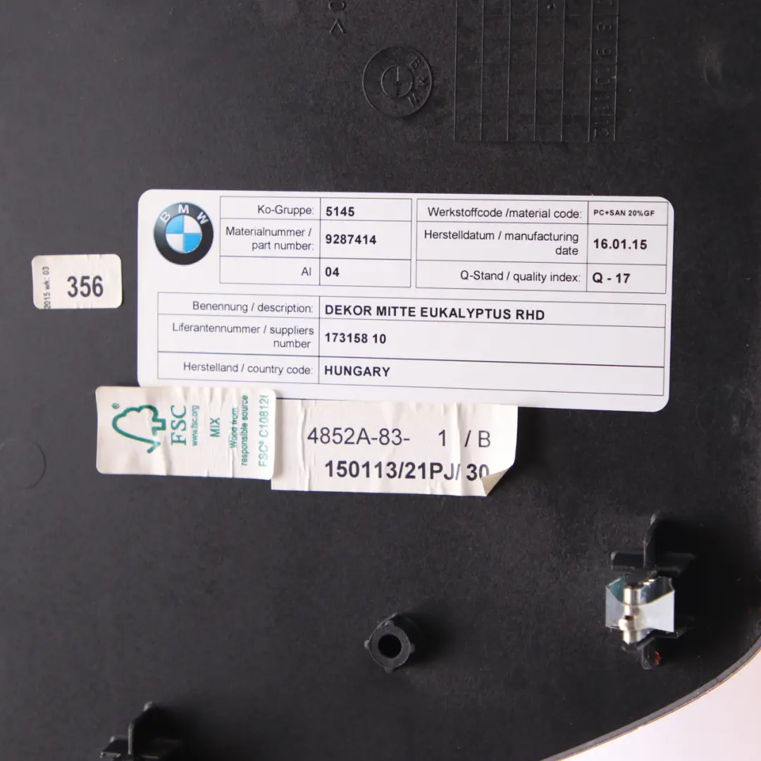 BMW i3 I01 Interior Dashboard Trim Instrument Panel Set Wood Eucalyptus - SKU rhd-9320083 - Part number 9320083