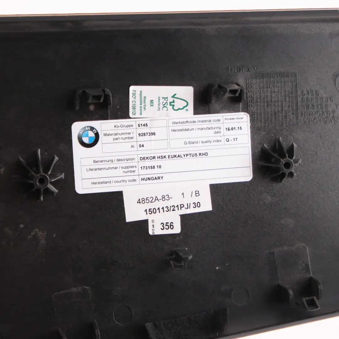 BMW i3 I01 Interior Dashboard Trim Instrument Panel Set Wood Eucalyptus - SKU rhd-9320083 - Part number 9320083