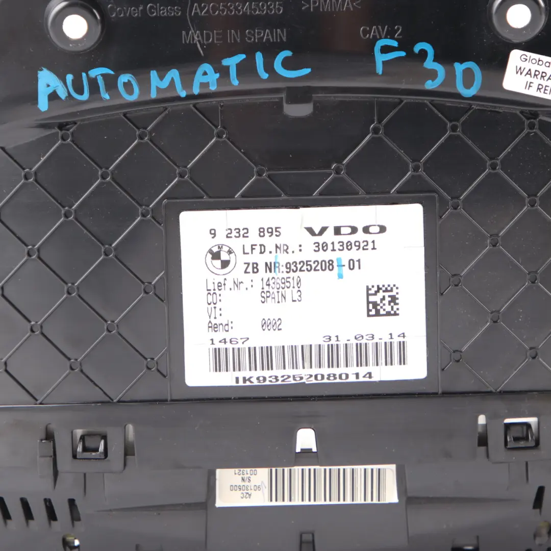 Instrument Cluster BMW F30 F31 Diesel Speedo Clocks Meter Automatic to with Part number 9325208 Instrument Cluster BMW F30 F31 Diesel Speedo Clocks Meter Automatic - SKU rhd-9325208 - Part number 9325208