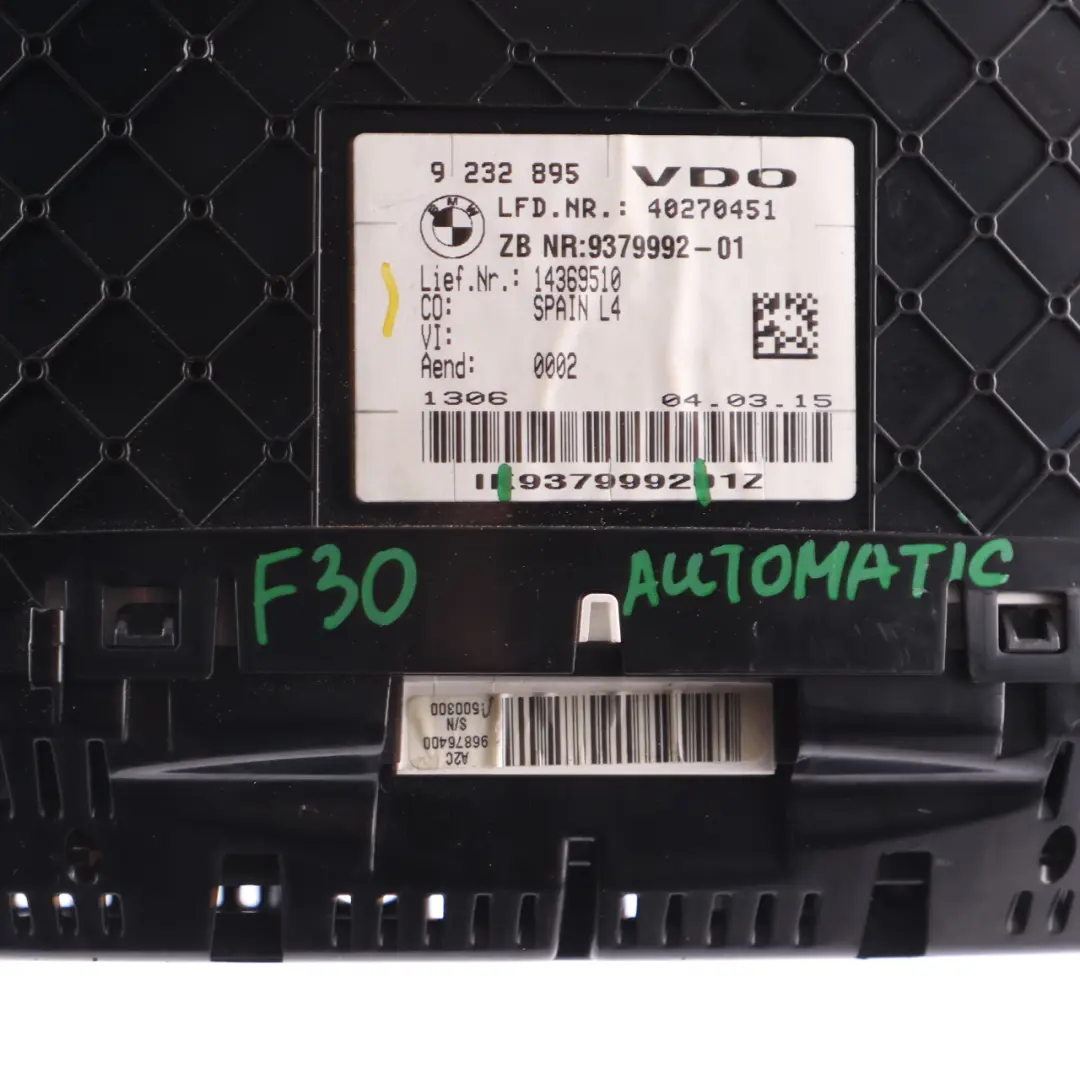  Instrument Cluster BMW F30 F31 Diesel Speedo Clocks Meter Automatic 9232895 - SKU rhd-9379992 - Part number 9379992