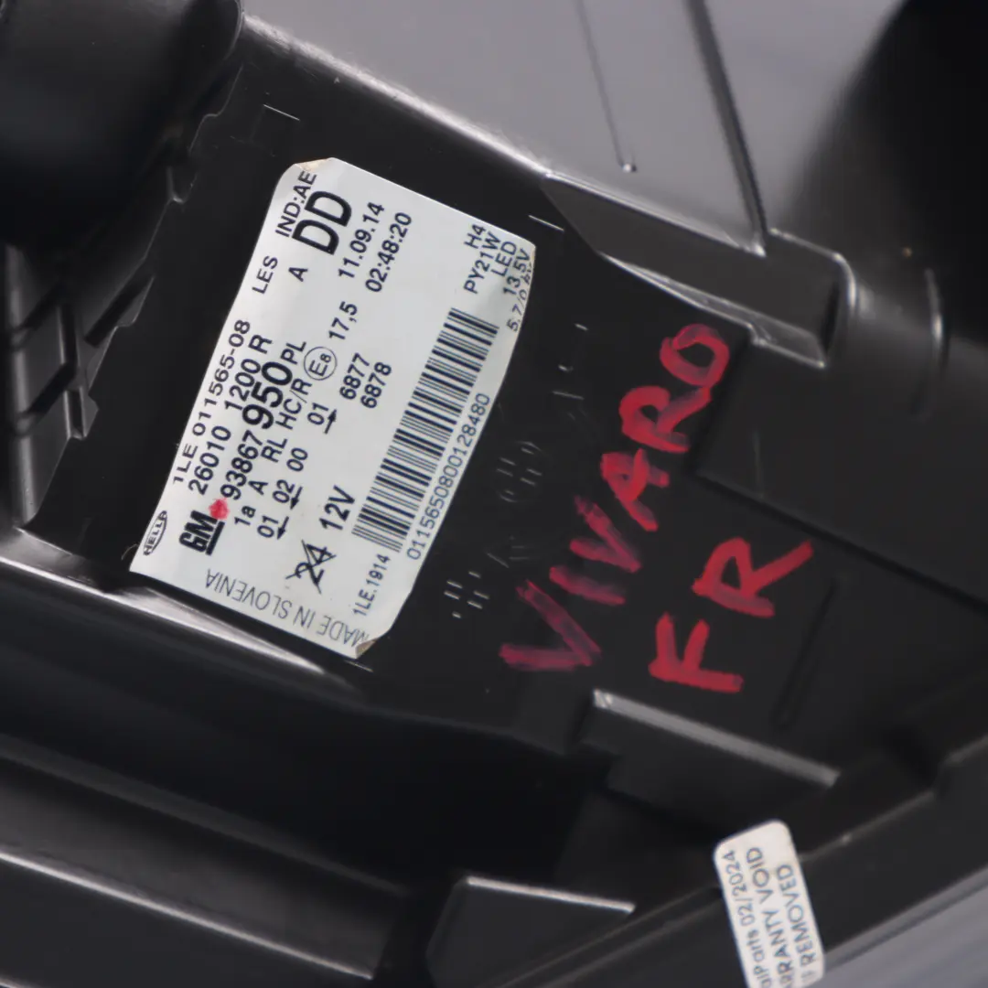 Headlight Headlamp Front Right O/S Lamp Light to Vauxhall Vivaro B with Part number 93867950 Vauxhall Vivaro B Headlight Headlamp Front Right O/S Lamp Light - SKU rhd-93867950 - Part number 93867950