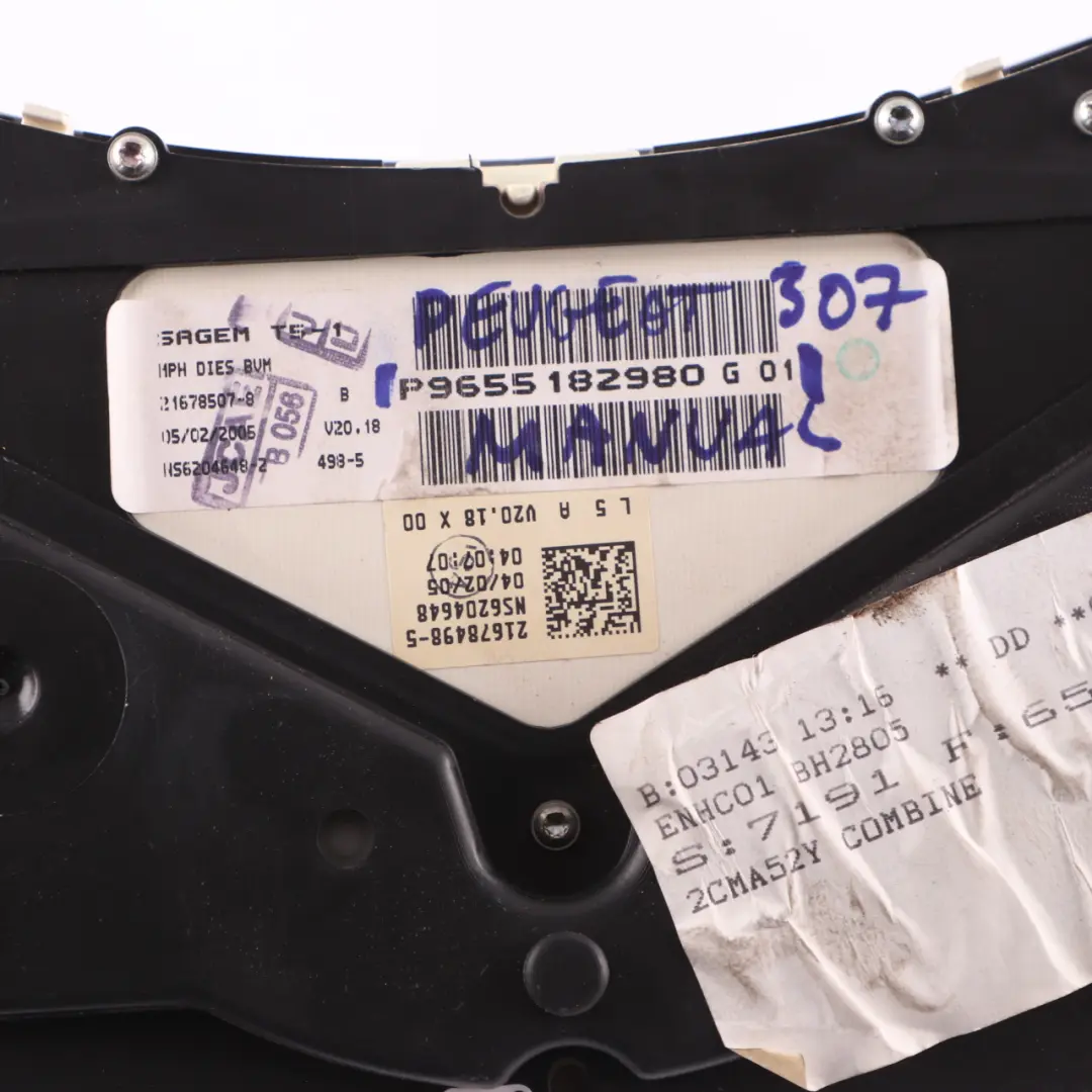 Instrument Cluster Speedo Clocks Meter Manual to Peugeot 307 Diesel with Part number 9655182980 Peugeot 307 Diesel Instrument Cluster Speedo Clocks Meter Manual - SKU rhd-9655182980 - Part number 9655182980