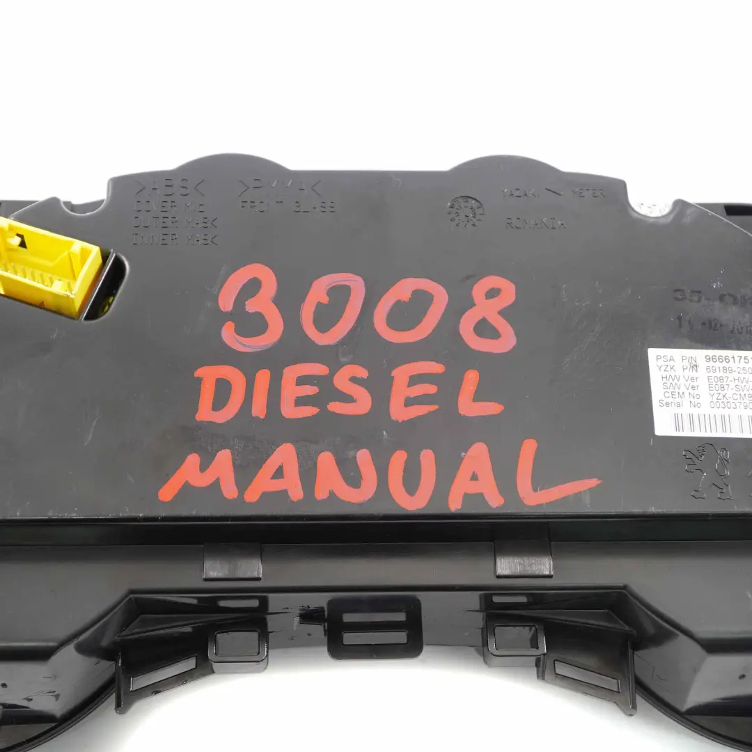 Instrument Cluster Speedo Clocks Meter Manual to Peugeot 3008 Diesel with Part number 9666175180 Peugeot 3008 Diesel Instrument Cluster Speedo Clocks Meter Manual - SKU rhd-9666175180 - Part number 9666175180