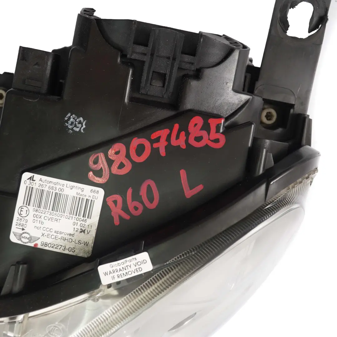 Bi-Xenon AHL Headlight Lamp Left N/S 9802273 to MINI R60 R61 Countryman Paceman with Part number 9807486 MINI R60 R61 Countryman Paceman Bi-Xenon AHL Headlight Lamp Left N/S 9802273 - SKU rhd-9807485 - Part number 9807486