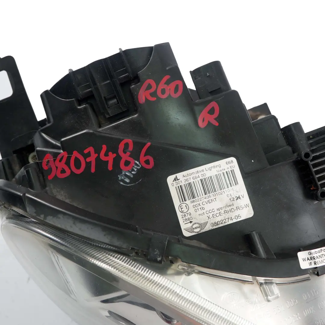 Bi-Xenon AHL Headlight Lamp Right O/S 9802274 to MINI R60 R61 Countryman Paceman with Part number 9807486 MINI R60 R61 Countryman Paceman Bi-Xenon AHL Headlight Lamp Right O/S 9802274 - SKU rhd-9807486 - Part number 9807486