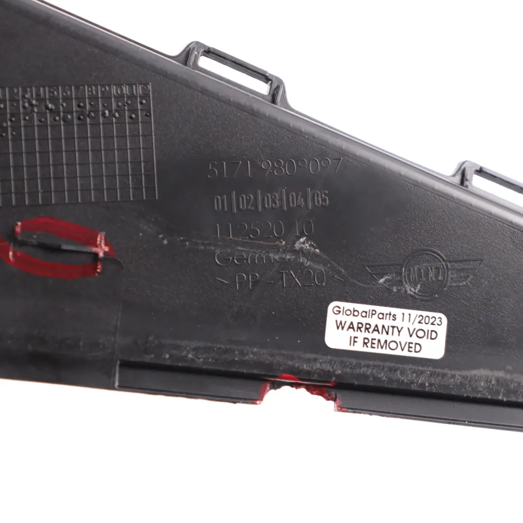 Apron Scuttle Cover Trim Panel Left N/S Black to Mini R60 R61 with Part number 9808097 Mini R60 R61 Apron Scuttle Cover Trim Panel Left N/S Black - SKU rhd-9808097-1 - Part number 9808097