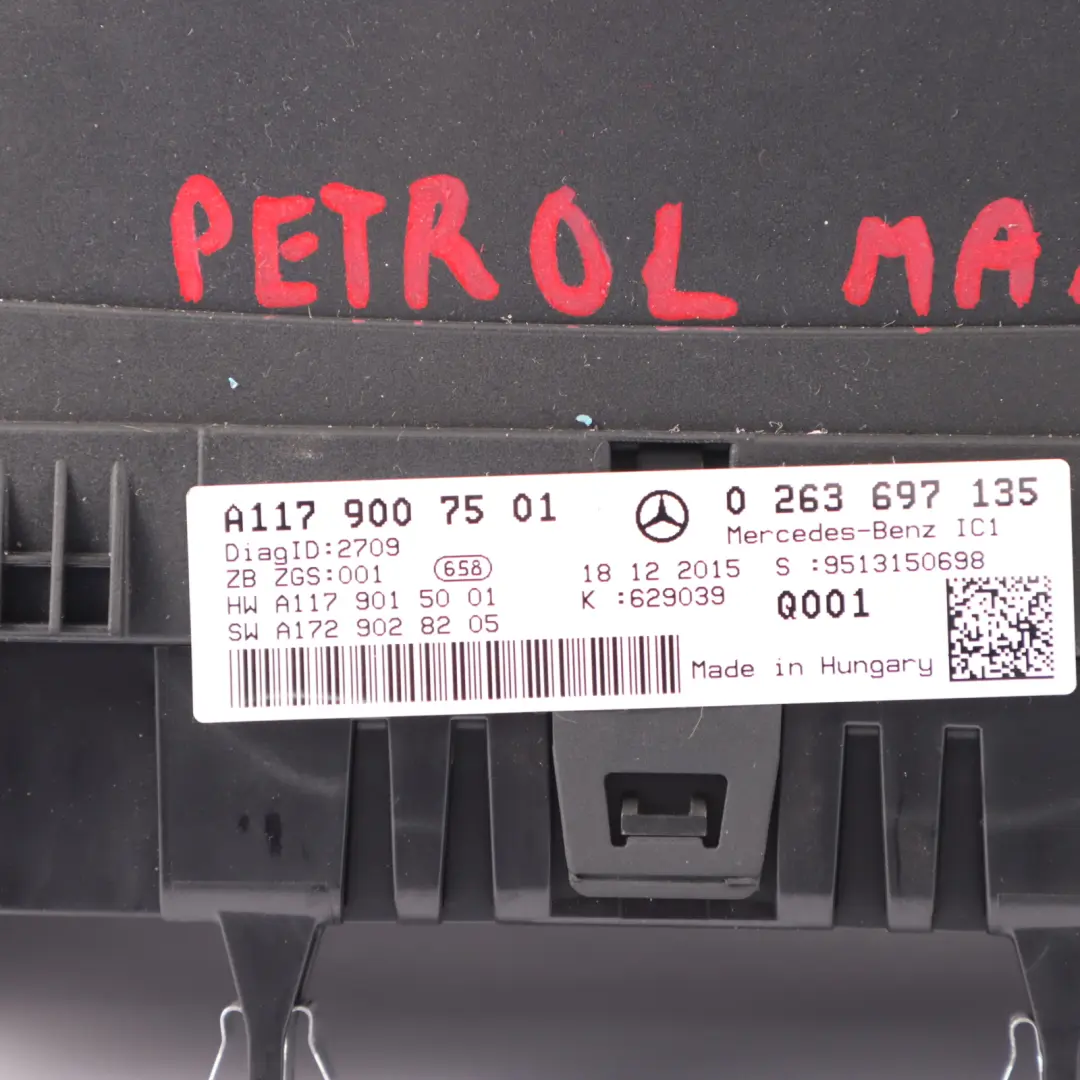 Instrument Cluster Speedo Clocks Meter Manual to Mercedes C117 Petrol with Part number A1179007501 Mercedes C117 Petrol Instrument Cluster Speedo Clocks Meter Manual - SKU rhd-A1179007501 - Part number A1179007501