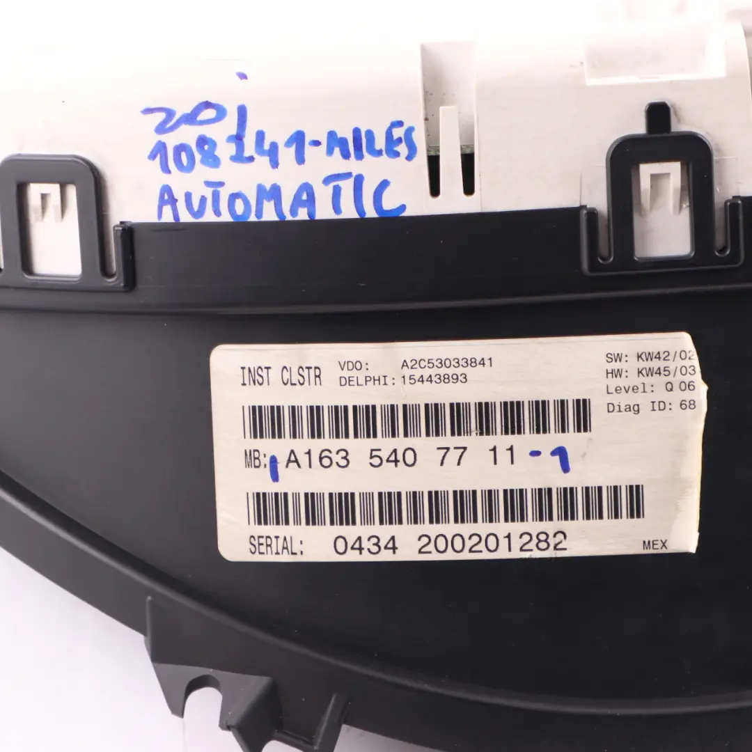 Mercedes ML W163 Diesel Instrument Cluster Speedo Clocks Automatic - SKU rhd-A1635407711-1 - Part number A1635407711