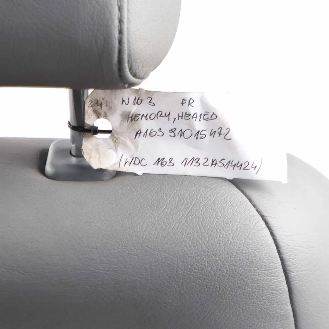 Front Seat Mercedes W163 Right O/S Heated Grey Leather Electric Memory to with Part number A1639101547 Front Seat Mercedes W163 Right O/S Heated Grey Leather Electric Memory - SKU rhd-A1639101547-2 - Part number A1639101547