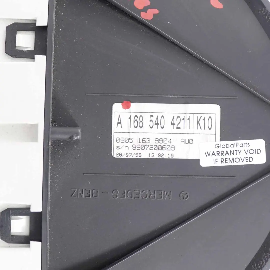 Speedo Clocks Mercedes W168 Petrol Instrument Cluster Automatic to with Part number A1685404211 Speedo Clocks Mercedes W168 Petrol Instrument Cluster Automatic - SKU rhd-A1685404211 - Part number A1685404211