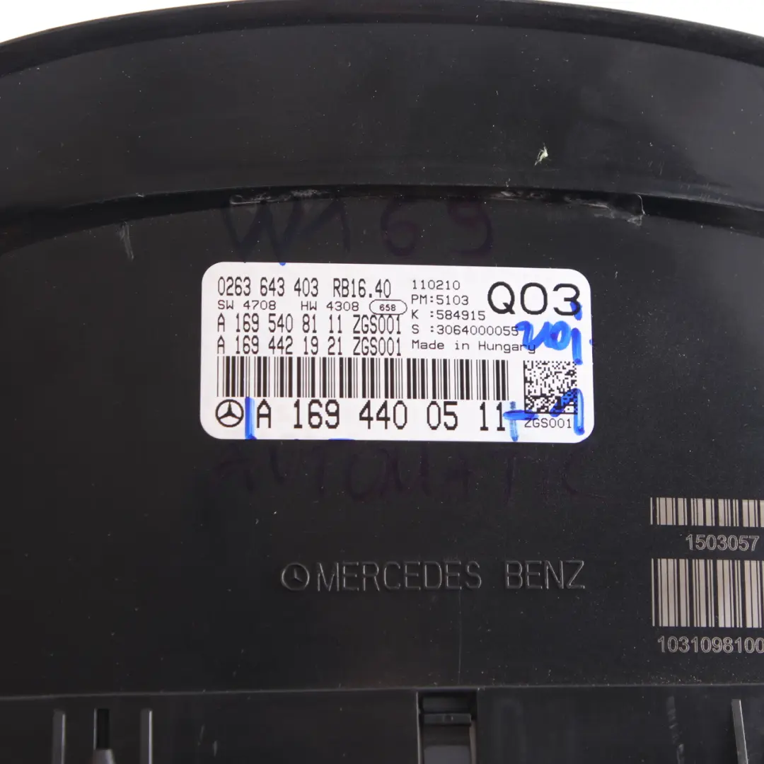 Instrument Cluster Speedo Clocks Automatic to Mercedes W169 with Part number A1694400511 Mercedes W169 Instrument Cluster Speedo Clocks Automatic - SKU rhd-A1694400511-1 - Part number A1694400511