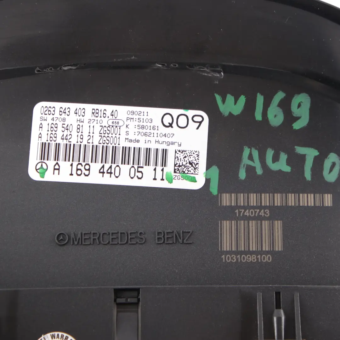 Mercedes W169 Instrument Cluster Speedo Clocks Manual - SKU rhd-A1694400511 - Part number A1694400511