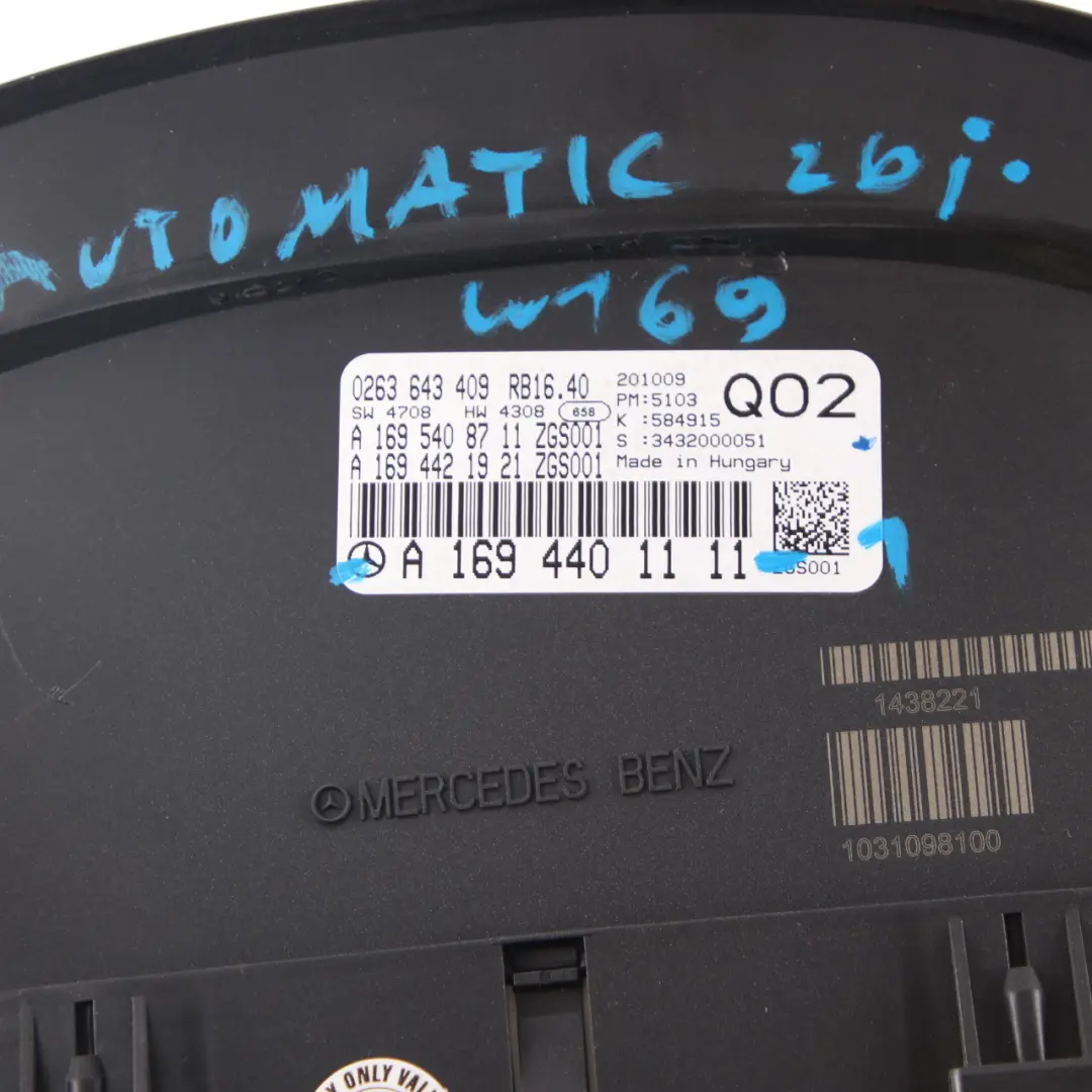 Mercedes W169 Instrument Cluster Speedo Clocks Automatic Diesel - SKU rhd-A1694401111-1 - Part number A1694401111