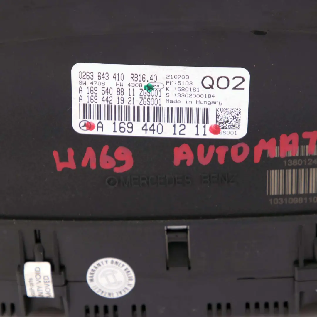 Mercedes-Benz W169 Diesel Instrument Cluster Speedo Clocks Automatic to with Part number A1694401211 Mercedes-Benz W169 Diesel Instrument Cluster Speedo Clocks Automatic - SKU rhd-A1694401211 - Part number A1694401211