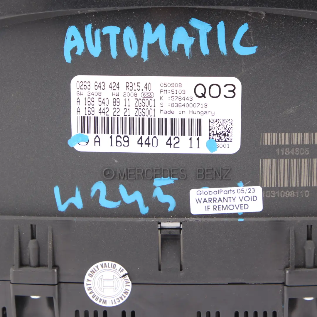 Instrument Cluster Speedo Clocks Automatic MPH to Mercedes W245 Diesel with Part number A1694404211 Mercedes W245 Diesel Instrument Cluster Speedo Clocks Automatic MPH - SKU rhd-A1694404211 - Part number A1694404211