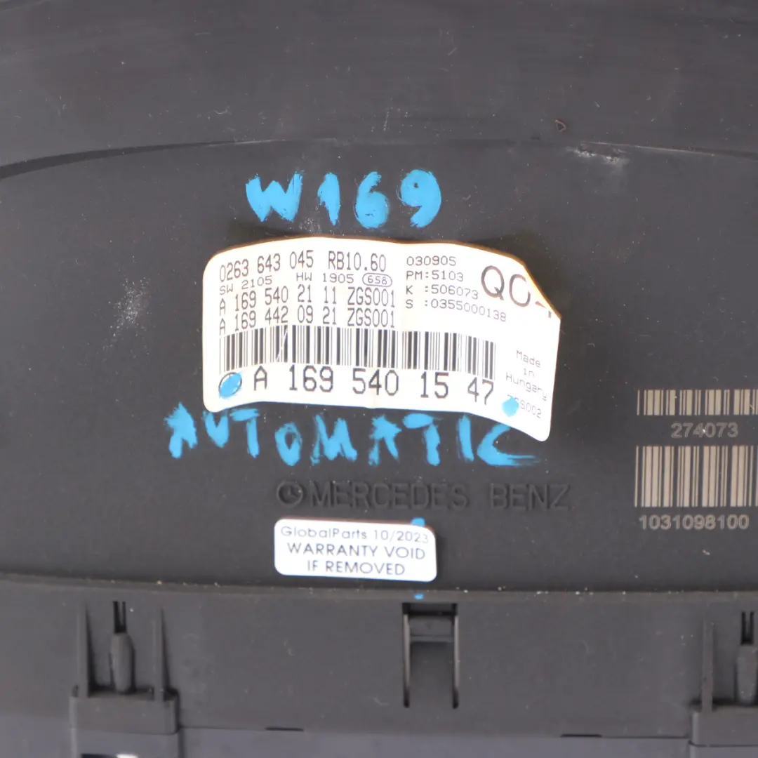 Mercedes W169 Petrol Instrument Cluster Speedo Clocks MPH Automatic - SKU rhd-A1695401547 - Part number A1695401547