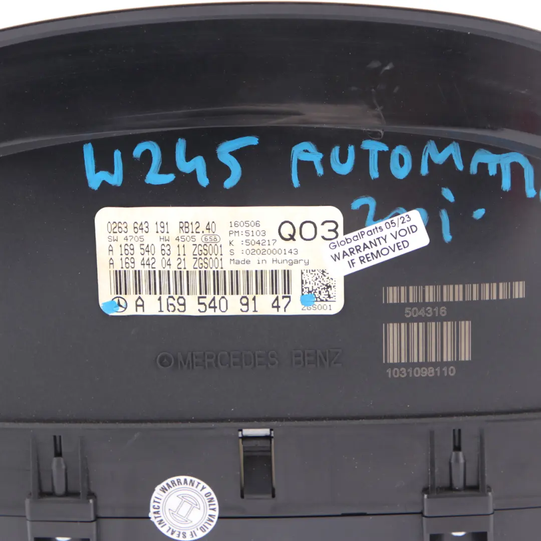 Mercedes W245 Diesel Instrument Cluster Speedo Clocks Automatic - SKU rhd-A1695409147 - Part number A1695409147