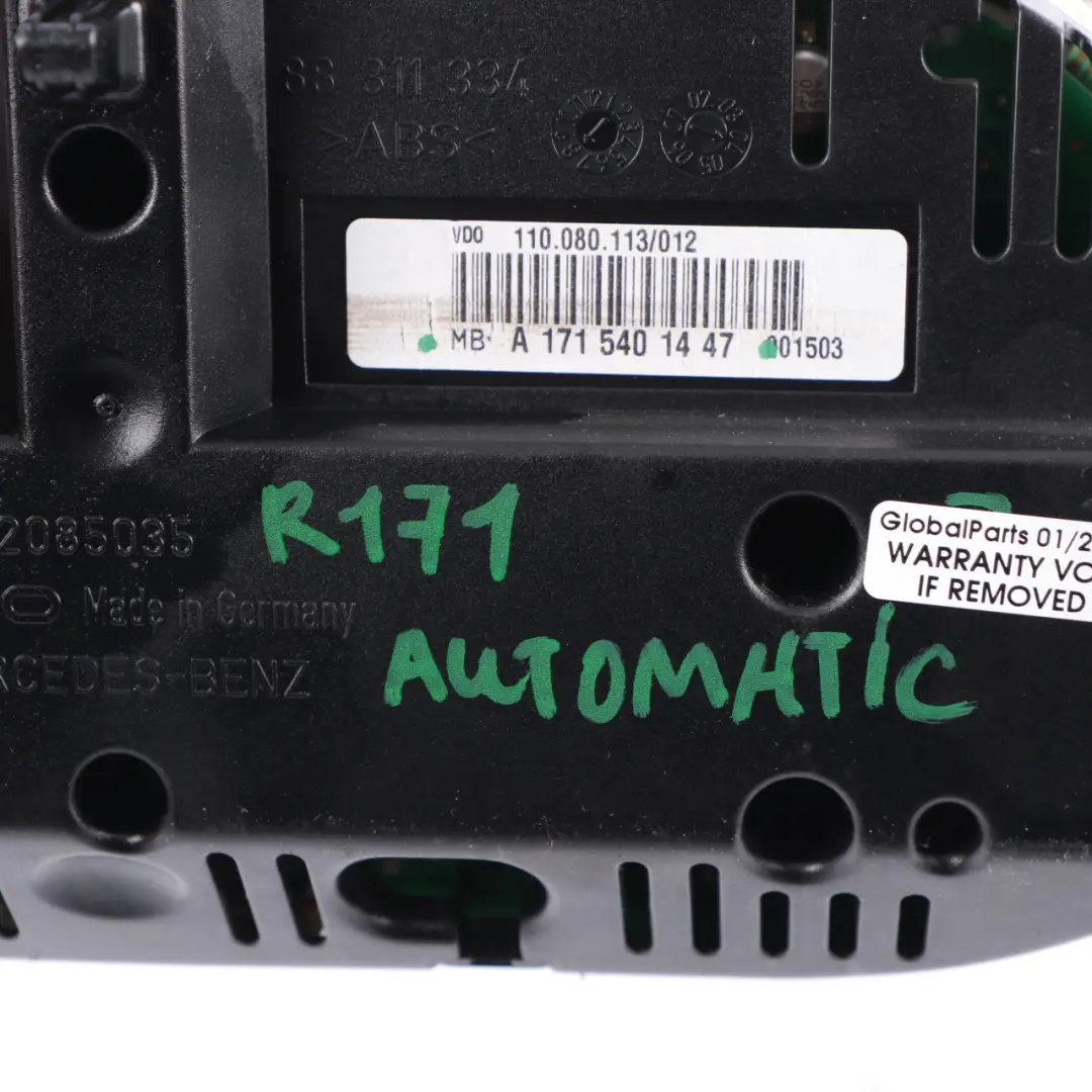 Instrument Cluster Speedo Clocks Automatic to Mercedes SLK R171 Petrol with Part number A1715401447 Mercedes SLK R171 Petrol Instrument Cluster Speedo Clocks Automatic - SKU rhd-A1715401447 - Part number A1715401447