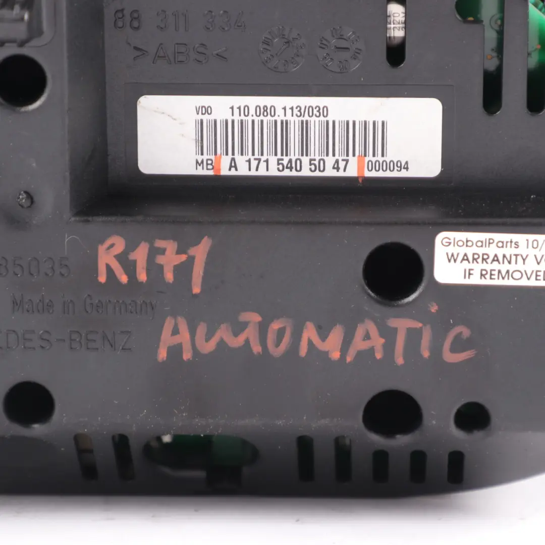 Instrument Cluster Speedo Clocks Automatic to Mercedes SLK R171 Petrol with Part number A1715405047 Mercedes SLK R171 Petrol Instrument Cluster Speedo Clocks Automatic - SKU rhd-A1715405047 - Part number A1715405047