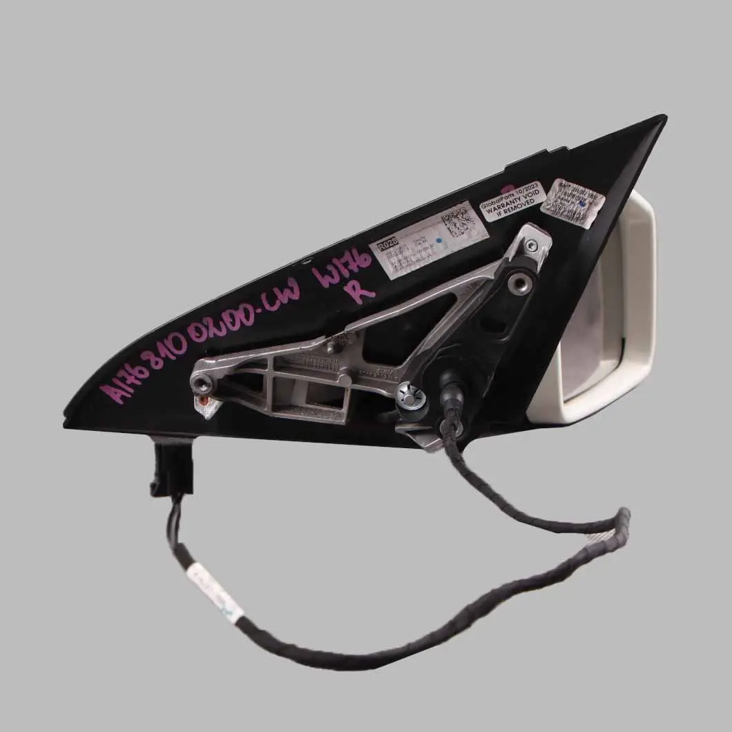 Wing Mirror Outside Power Fold Door Right O/S Calcite White - 650 to Mercedes W176 with Part number A1768100200 Mercedes W176 Wing Mirror Outside Power Fold Door Right O/S Calcite White - 650 - SKU rhd-A1768100200-CW - Part number A1768100200