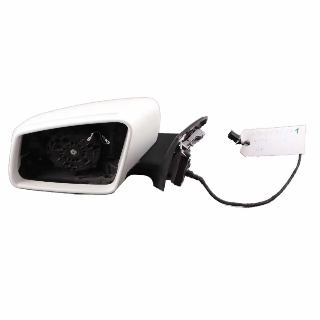Wing Mirror Outside Power Fold Door Left N/S Calcite White - 650 to Mercedes W176 with Part number A1768100300 Mercedes W176 Wing Mirror Outside Power Fold Door Left N/S Calcite White - 650 - SKU rhd-A1768100300-CW1 - Part number A1768100300
