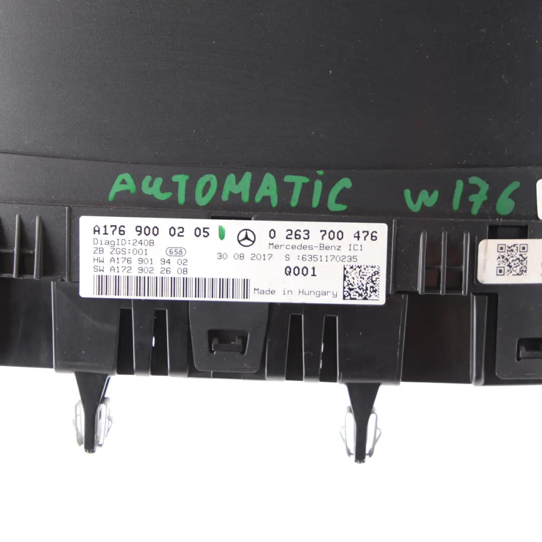 Instrument Cluster Speedo Clocks Automatic to Mercedes W176 Diesel with Part number A1769000205 Mercedes W176 Diesel Instrument Cluster Speedo Clocks Automatic - SKU rhd-A1769000205 - Part number A1769000205