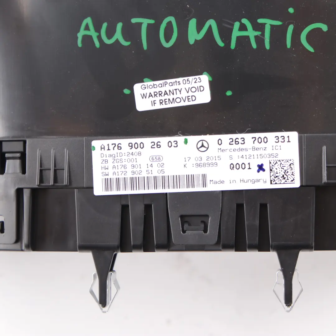 Mercedes W176 Diesel Instrument Cluster Speedo Clocks Automatic - SKU rhd-A1769002603 - Part number A1769002603