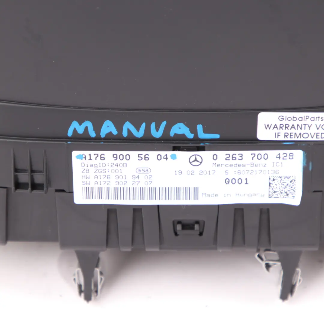 Instrument Cluster Mercedes W176 Diesel Speedo Clocks Trim Manual to with Part number A1769005604 Instrument Cluster Mercedes W176 Diesel Speedo Clocks Trim Manual - SKU rhd-A1769005604 - Part number A1769005604
