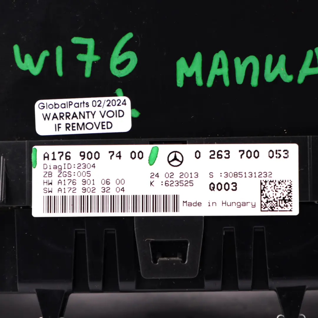 Instrument Cluster Speedo Clocks Meter Manual to Mercedes W176 Petrol with Part number A1769007400 Mercedes W176 Petrol Instrument Cluster Speedo Clocks Meter Manual - SKU rhd-A1769007400 - Part number A1769007400