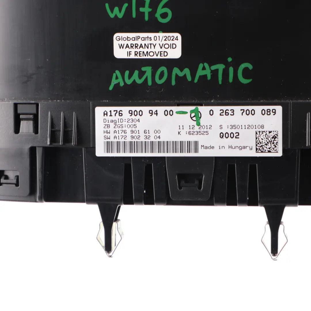 Mercedes W176 Instrument Cluster Diesel Speedo Clocks Automatic - SKU rhd-A1769009400-1 - Part number A1769009400