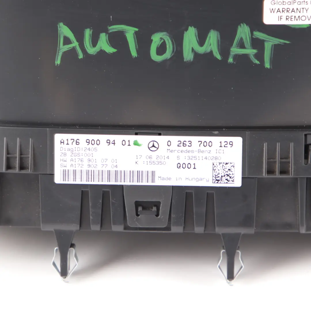 Instrument Cluster Speedo Clocks Automatic to Mercedes W176 Diesel with Part number A1769009401 Mercedes W176 Diesel Instrument Cluster Speedo Clocks Automatic - SKU rhd-A1769009401 - Part number A1769009401