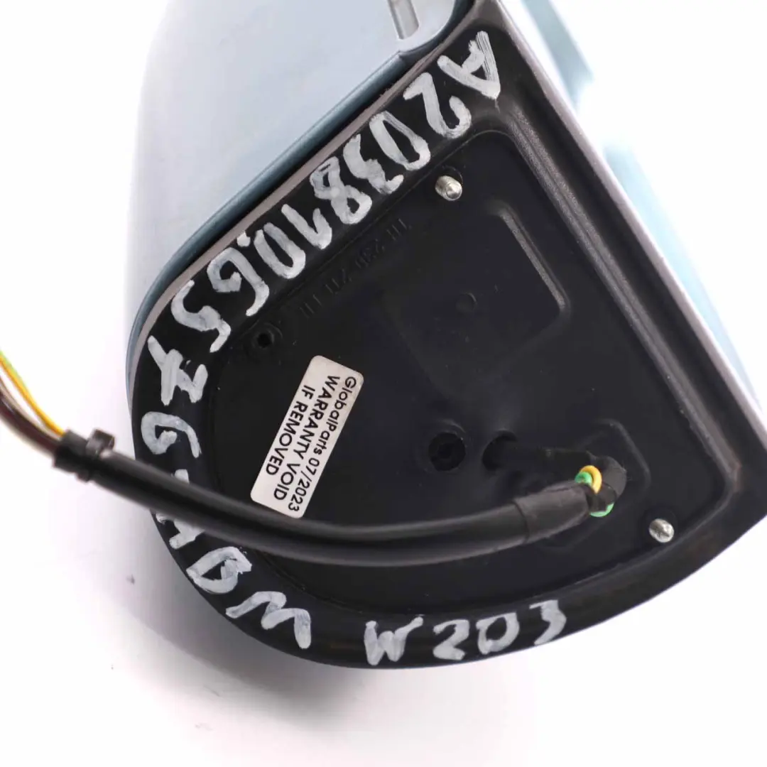 Wing Mirror Power Fold Door Left N/S Aragonite Blue - 941 to Mercedes W203 with Part number A2038106576 Mercedes W203 Wing Mirror Power Fold Door Left N/S Aragonite Blue - 941 - SKU rhd-A2038106576-ABM - Part number A2038106576