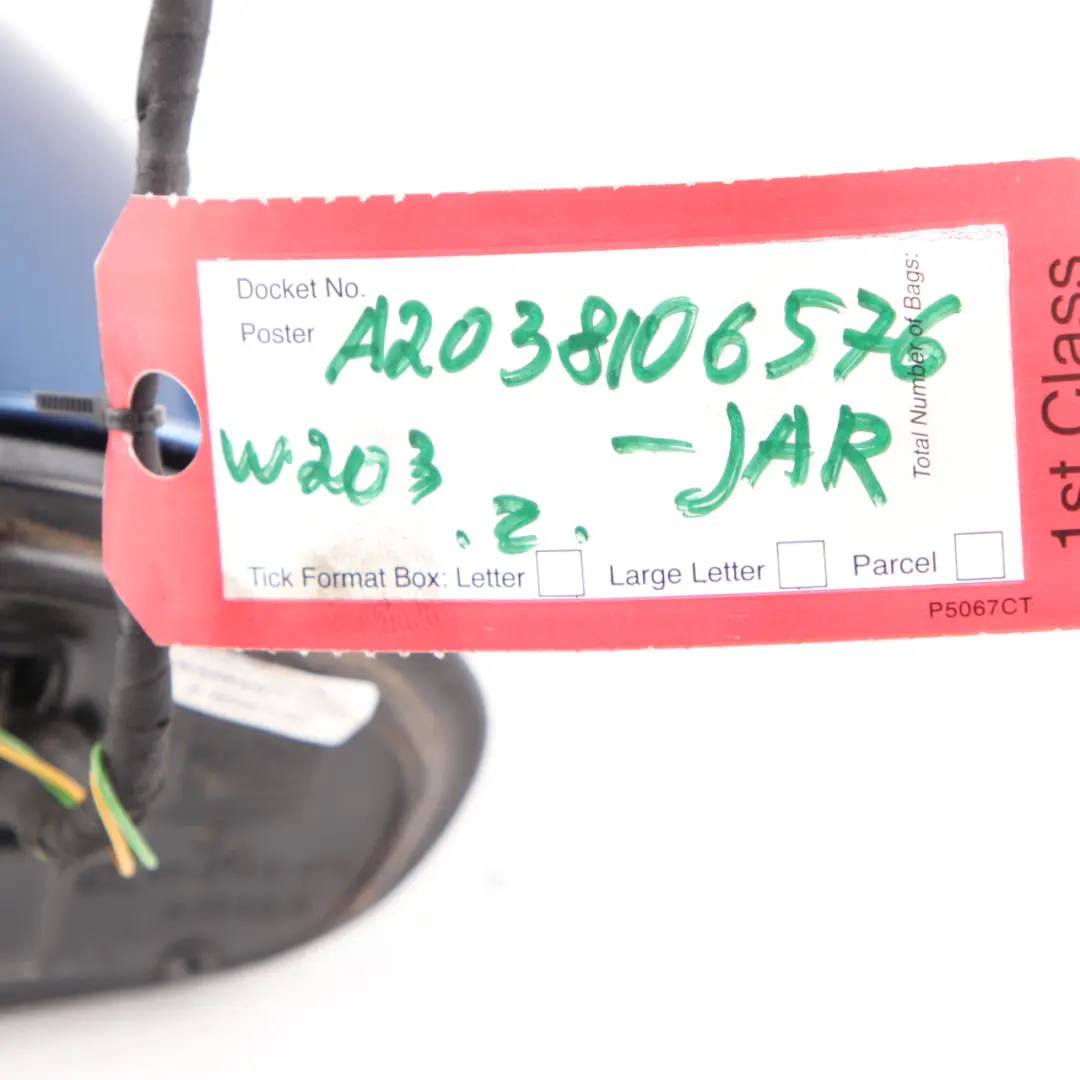 Wing Mirror Power Fold Door Left N/S Jaspis Blue Metallic - 345 to Mercedes W203 with Part number A2038106576 Mercedes W203 Wing Mirror Power Fold Door Left N/S Jaspis Blue Metallic - 345 - SKU rhd-A2038106576-JAR - Part number A2038106576